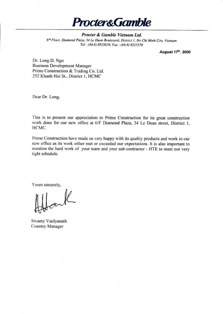 Procter & Gamble HCMC Letter